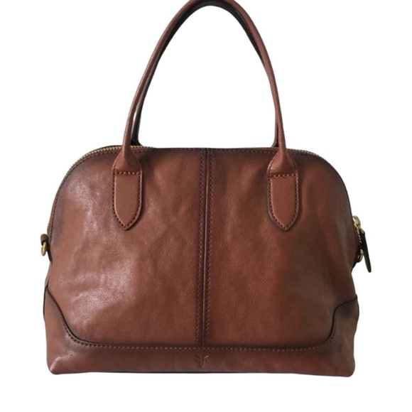 Frye Ring Dome Satchel Convertible Leather Crossbody Top Zipper Cognac Brown - Picture 2 of 13